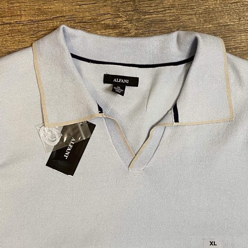 Alfani Baby Blue Men's XL Shirt Aleve Polo‎ Sweater Minimalist Modern Golfcore